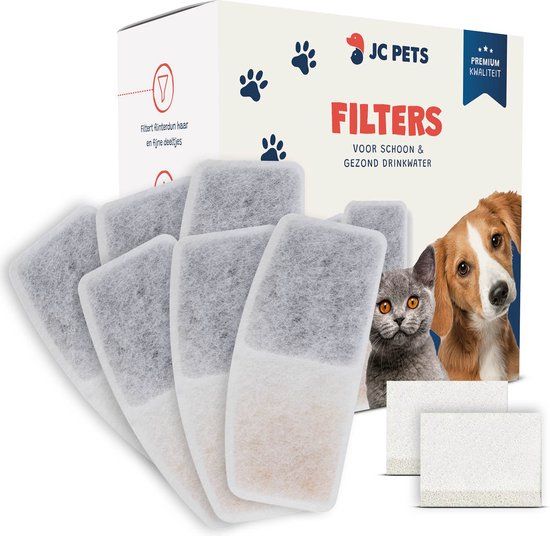 JC Pets Drinkfontein Filters - Navulling Filter voor Kattenfontein - Waterfontein voor Hond of Kat - 6 filters + 2 Pompfilters