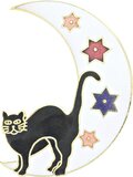 Behave® Broche kat en maan zwart - 5 cm - Vrouwen