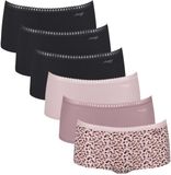 Sloggi GO Crush Short C6P Set van 6 dames slips zwart/roze panterprint biologisch katoen maat XXL