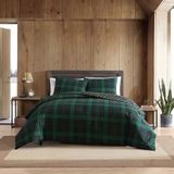 Eddie Bauer Queen dekbedovertrekset omkeerbaar katoenen beddengoed met bijpassende shams, geruite woondecoratie met knoopsluiting (Woodland Tartan Green, Queen)