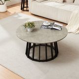 en.casa Salontafel Buzzard rond Ø90x45 cm betonkleurig en naturel