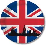Dh Konzept Gmbh Assiettes jetables Grande-Bretagne - 20x pièces - 23 cm - carton - drapeau Union Jack