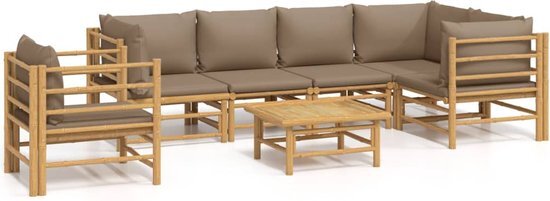 vidaXL 7-delige Loungeset met kussens bamboe taupe