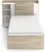 Vente-unique Modulair bed, 90 x 190/200 cm, met opslag, 1 deur, 3 holtes, 1 lade, mat wit en licht eiken, 124,5 x 226,9 x 90,5 cm