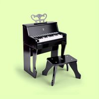 Hape Elektrische Kinderpiano met Lichtgevende Toetsen en Kruk, Zwart - 25 Toetsen, 3 Jaar+