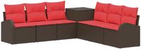 vidaXL - Bankstel - 7 - st - Bruin - en - Rood - Poly - Rattan - en - Staal