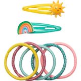 GRUSS & CO Haarsieradenset met motief "regenboog", cadeauset met 2 glitterhaarspelden en 5 haarelastiekjes, cadeau voor kinderverjaardag, schooltas, meisjes, 70116