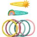 GRUSS & CO Haarsieradenset met motief "regenboog", cadeauset met 2 glitterhaarspelden en 5 haarelastiekjes, cadeau voor kinderverjaardag, schooltas, meisjes, 70116