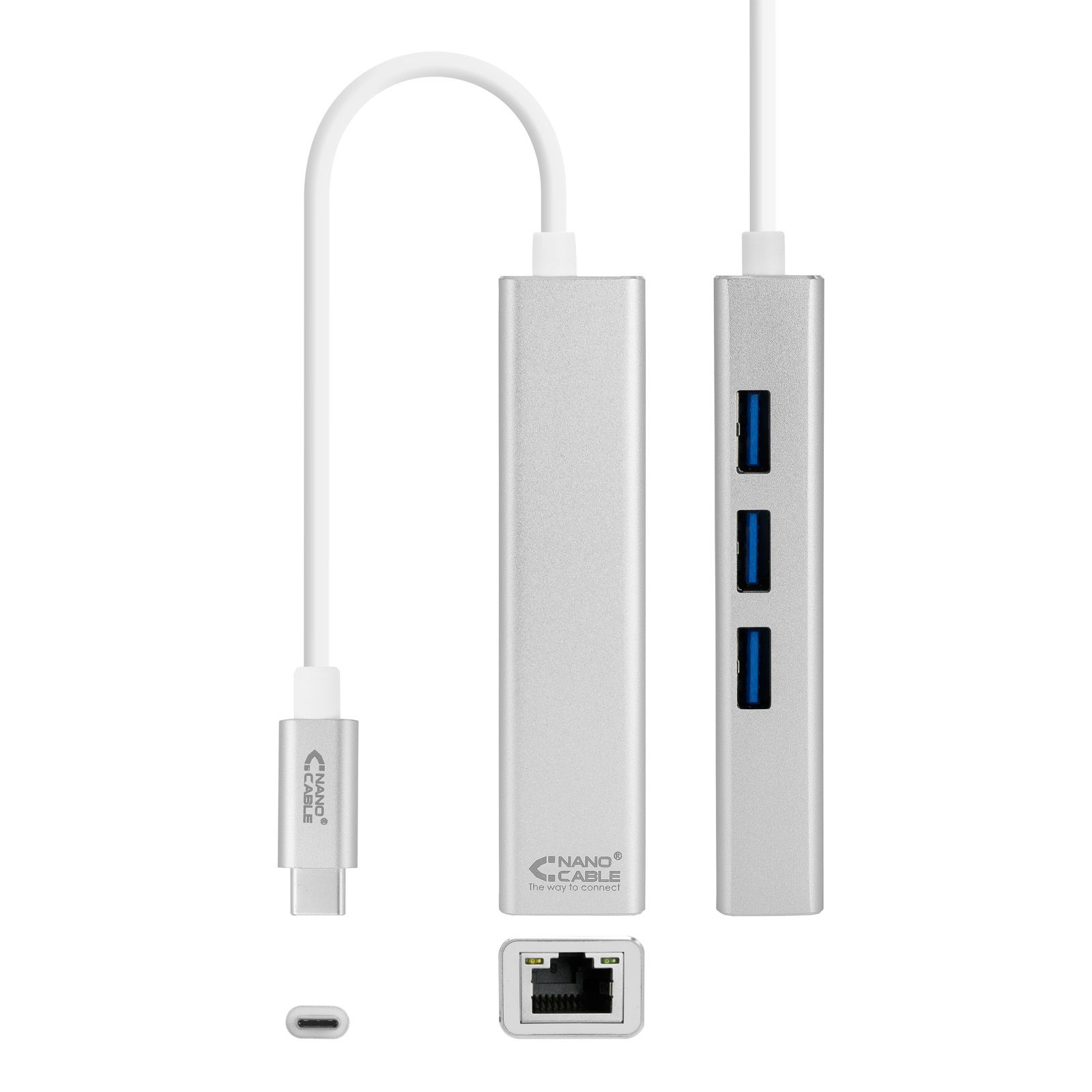 NANOCABLE 10.03.0404 - Ethernet Adapter - USB 3.2 Gen 1 - 0.15m - Silver