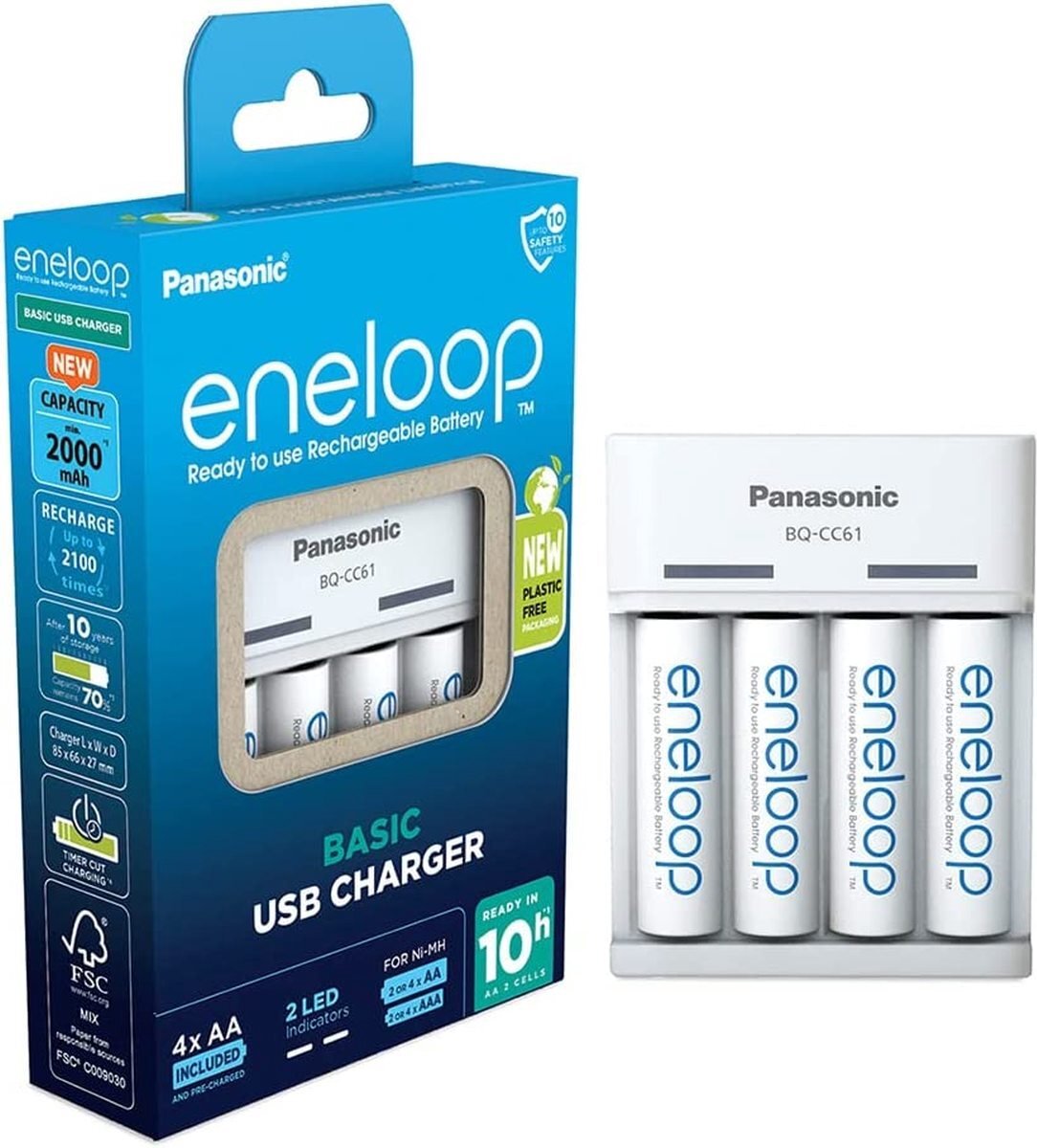 Panasonic Eneloop USB Oplader 4 x AA 2000 mAh - BQ-CC61