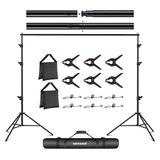 NEEWER Verstelbare achtergrondsteunset, 2,5 x 3 m, standaard voor fotoachtergrond met 4 dwarsstangen, 6 veerklemmen, 6 clips voor achtergrond, 2 zandzakken