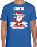 Bellatio Decorations Santa for president Kerstshirt / Kerst t-shirt blauw voor heren - Kerstkleding / Christmas outfit S
