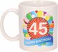 Bellatio Decorations Shoppartners Bv 45 jaar Verjaardag koffiemok - cadeau beker - feestelijke ballonnen print - 300 ml - keramiek - wit