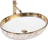 REA Margot White/Gold Opzetwastafel Wit En Goud 52x40 cm
