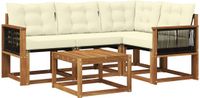 vidaXL Hoek loungeset 4 zitplaatsen Acacia hout Natuurlijk en crème Inclusief tafel