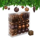 Relaxdays Kerstballen - Set van 110 - Kunststof - Bruin