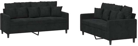 vidaXL 2-delige Loungeset met kussens fluweel zwart