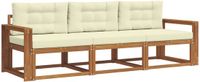 vidaXL Acacia Hout Chaise Longue Loungeset 3-Zits Natuurlijk en Crème