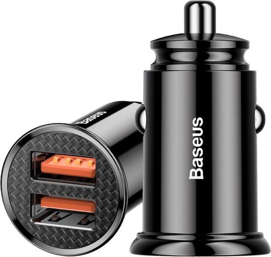 Baseus Mini Dubbele USB Autolader QC 3.0 30W - Zwart