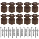 Amarcords Porcelain Insulators for Braided Textile Cable Installation [10 pcs] - Cable Clamp with Screws and Plugs BROWN