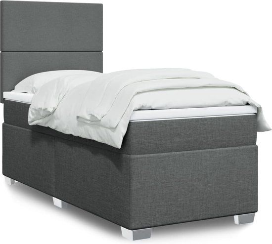 vidaXL Boxspring met matras stof donkergrijs 90x200 cm