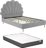 Vente-unique Cadre de lit tissu gris clair 140 x 190 cm