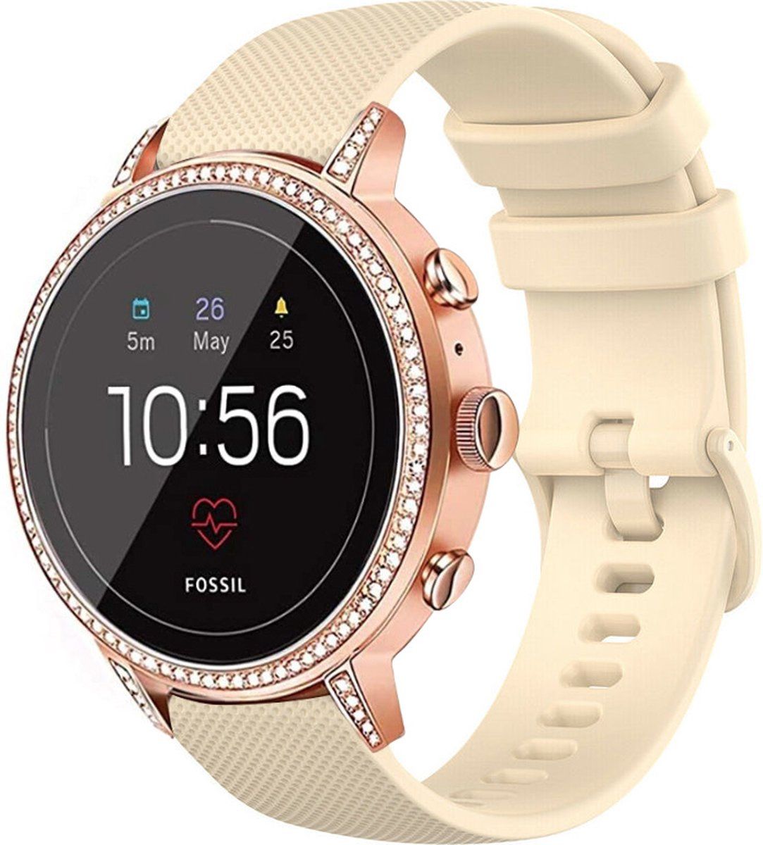 Strap-it Fossil Gen 5e - 42mm siliconen bandje - beige