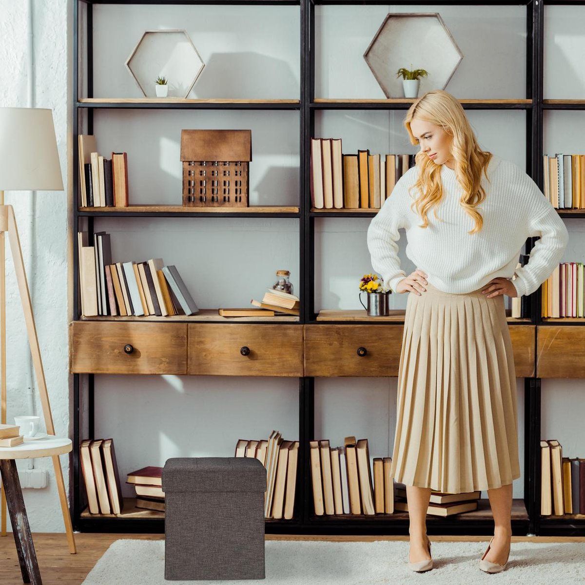 Relaxdays Opbergpoef - Zitkist - Hocker - Inklapbaar - Bruin