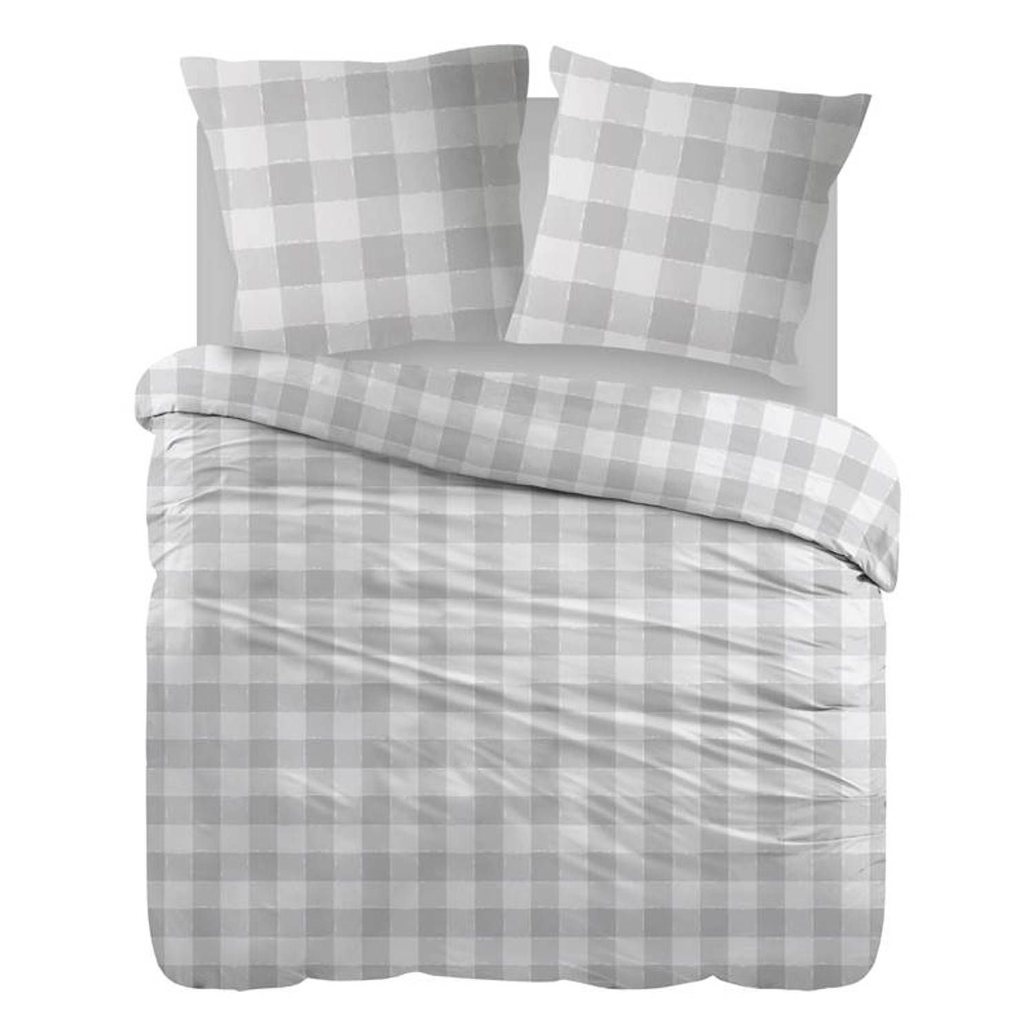 Snoozing lies flanel dekbedovertrek - lits-jumeaux (270x200/220 cm + 2 slopen) - grijs