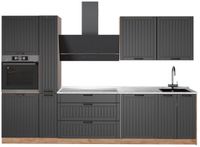 Vicco Complete keukeneenheid Fame-Line, Donkergrijs/Goudkleurig Eiken, 310 cm, WB Marmer
