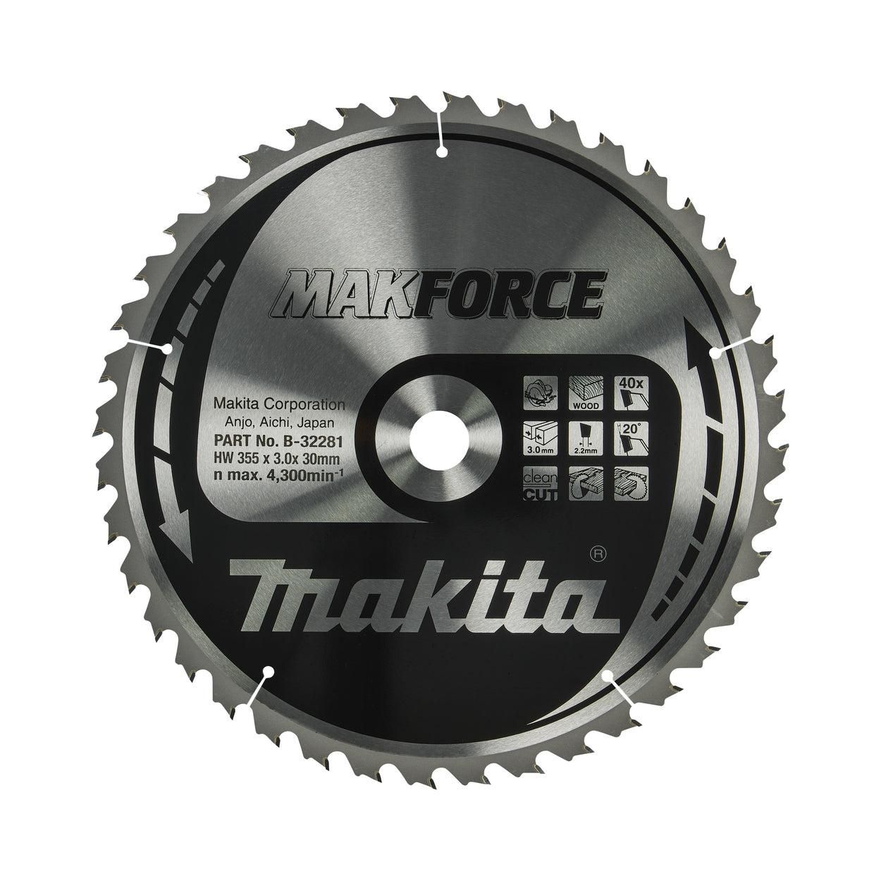 Cirkelzaagblad voor Hout | Makforce | Ø355mm Asgat 30mm 40T