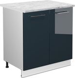 Vicco Keukenonderkast Fame-Line, Donkerblauw hoogglans/Wit, 80 cm marmer werkblad