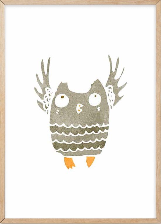 Posterdeco Poster Met Eiken Lijst - Retro Uil - 30x40cm