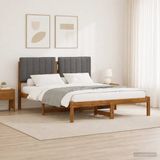 vidaXL Bedframe met gestoffeerd hoofdbord Naturel en lichtgrijs