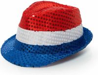 Partychimp Pailletten hoed - rood/wit/blauw - volwassenen - gleufhoed Nederlandse/Hollandse vlag