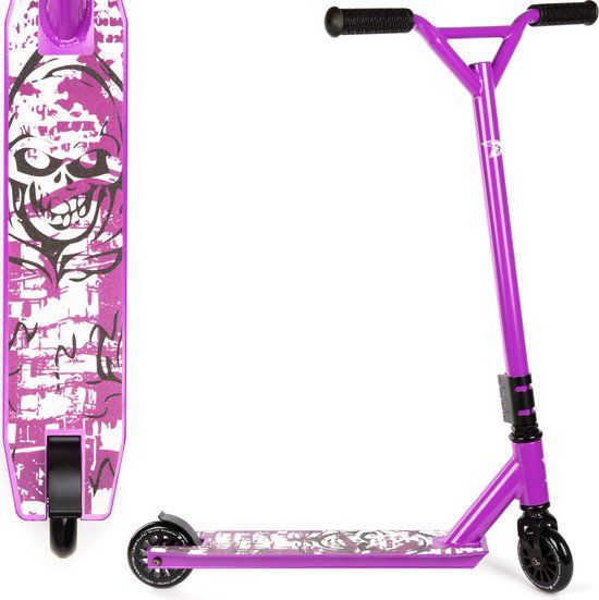 Stuntstep - roze doodskop design - 360° draaibaar - 100mm wielen - lichtgewicht - versterkt ontwerp