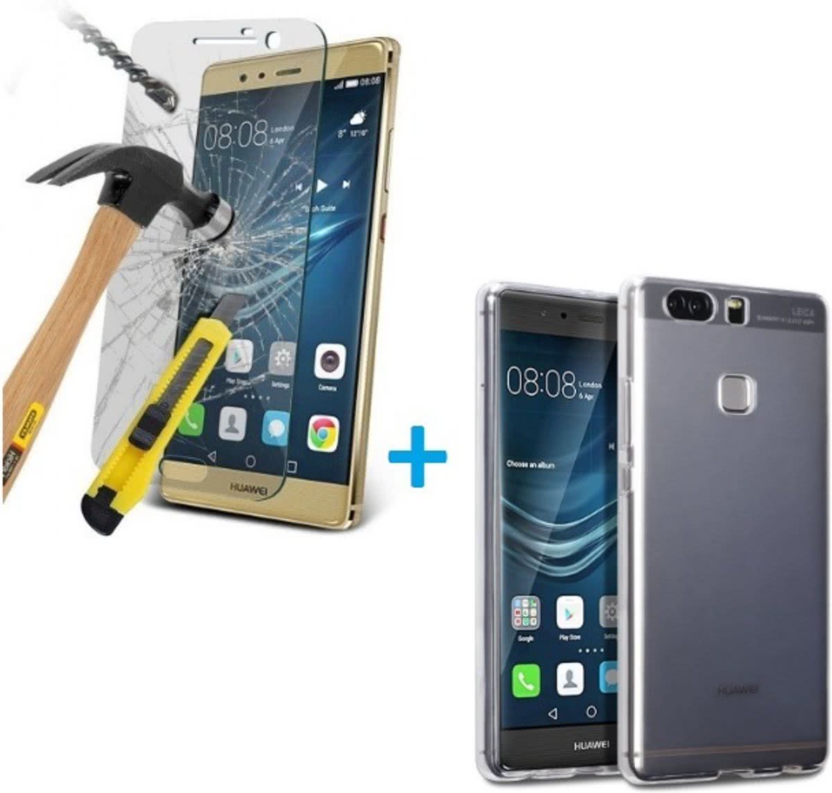 Ultra Dunne TPU silicone case hoesje + Tempered glass Screenprotector Huawei P9