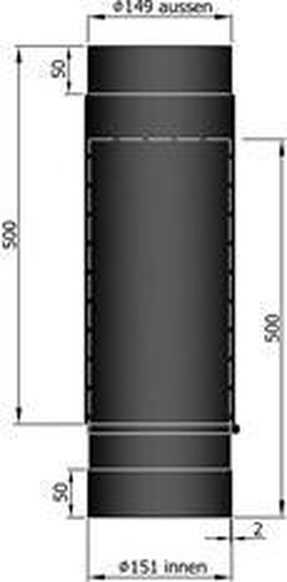 VuurZon by TT TT Kachelpijp Ø150 schuifbuis zwart - zwart - staal - 2mm - schuifbuis - Ø150mm