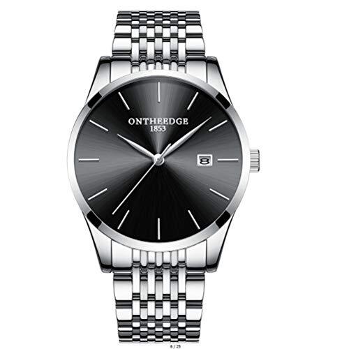 VILLCASE Polshorloge- Zakenmensen quartz horloge roestvrij staal mode waterdichte horloges (zwart en zilver)