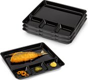 PlasticForte Vakjesborden - 6x stuks - zwart - gourmetbord - 4-vaks - kunststof - 26 x 24 cm - fonduebord