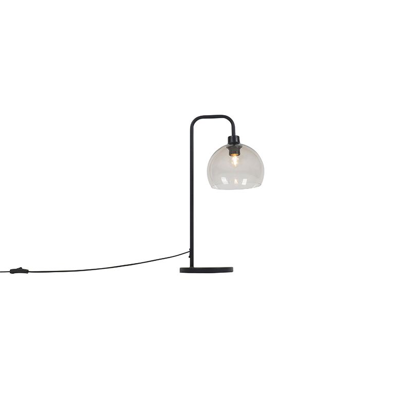 QAZQA Maly - Tafellamp - Zwart - Smoke Glas - E27