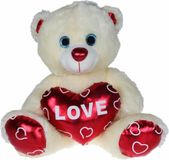 Krüger & Gregoriades Krueger Pluche knuffelbeer - wit/rood - Valentijn Love hartje - 15 cm - cadeau - liefde