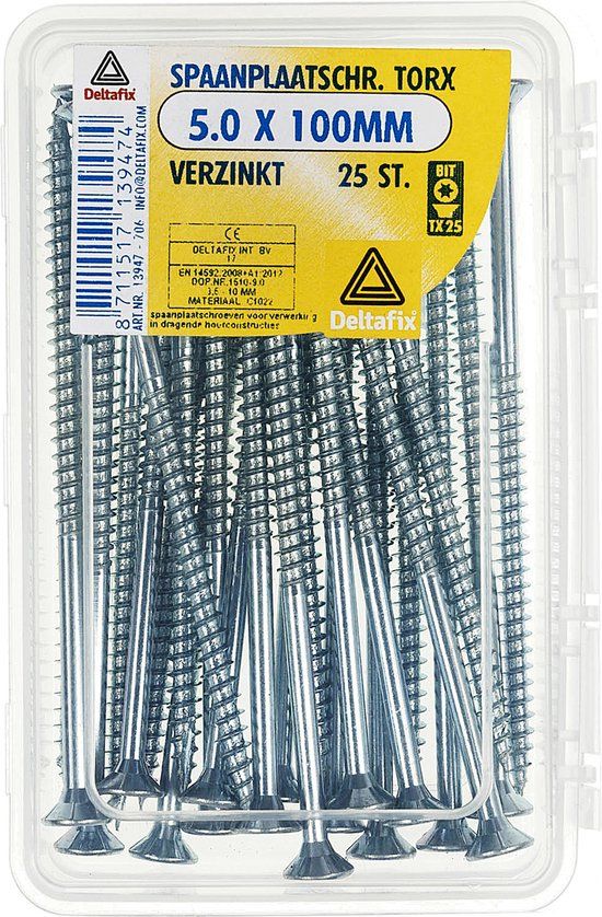 Deltafix Spaanplaatschroeven 5,0 x 100 mm Verzinkt Torx Platkop 25 stuks
