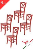 t m c s Tommychairs Cross - Eetkamerstoelen - Set van 4 - Rood - Hout