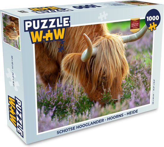 MuchoWow Puzzel Schotse Hooglander - Hoorns - Heide - Legpuzzel - Puzzel 1000 stukjes volwassenen