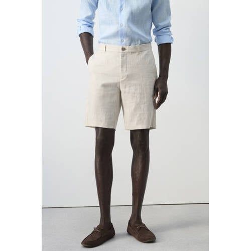 Mango Man slim casual short met linnen beige