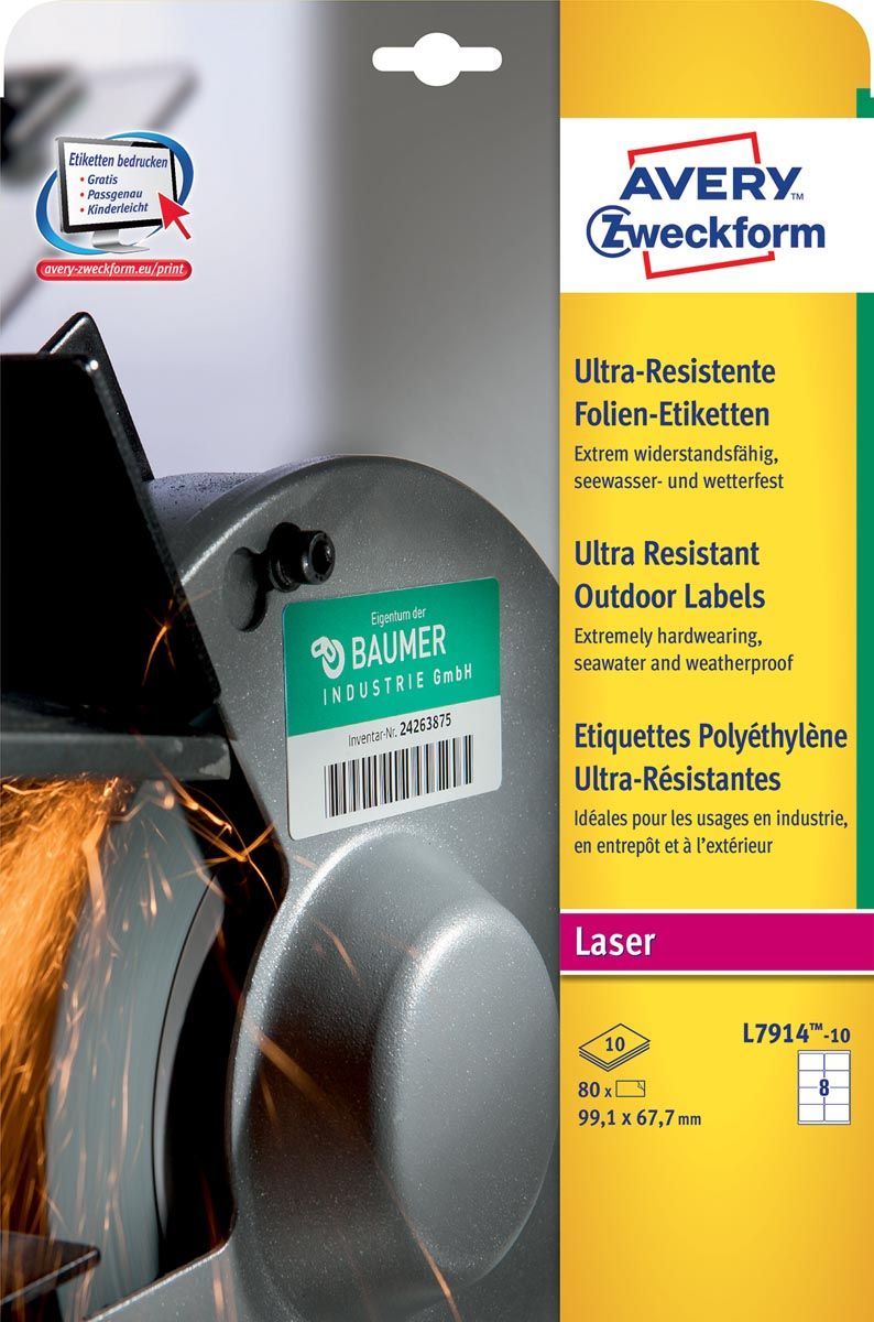 Avery Ultra Resistente etiketten voor buiten FT 99 - 1 x 67.7 mm - doos van 80 etiketten
