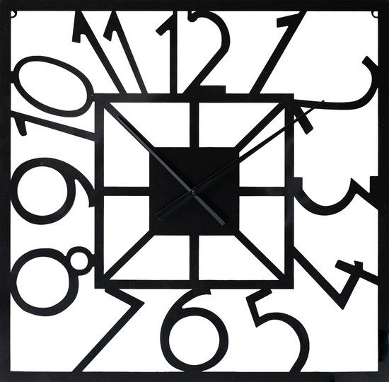 LW collection wandklok zwart 60cm - Grote industriële wandklok vierkant stil uurwerk - klok zwart industrieel - Zwarte moderne wandklok