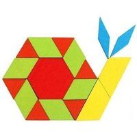 Houten spel geometrische vormen Montessori afbeeldingen reproductie blauw