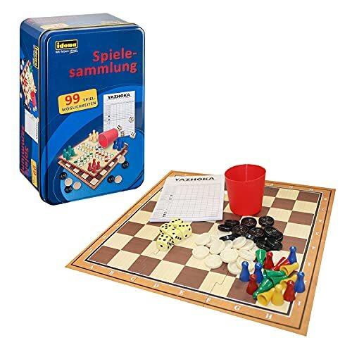 Idena 6100015 - Spelcollectie met 99 speelmogelijkheden, in Tinbox, inclusief mens erger je niet en kniffel, spelhandleiding, voor 2 tot 8 spelers vanaf 6 jaar